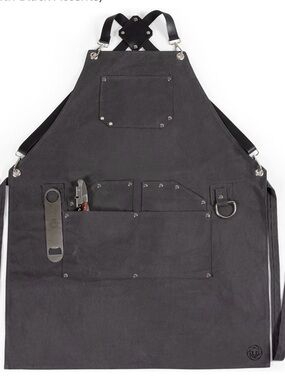 Heavy-Duty Black Canvas Work Apron with Multi-Pocket Tool Storage Bartender